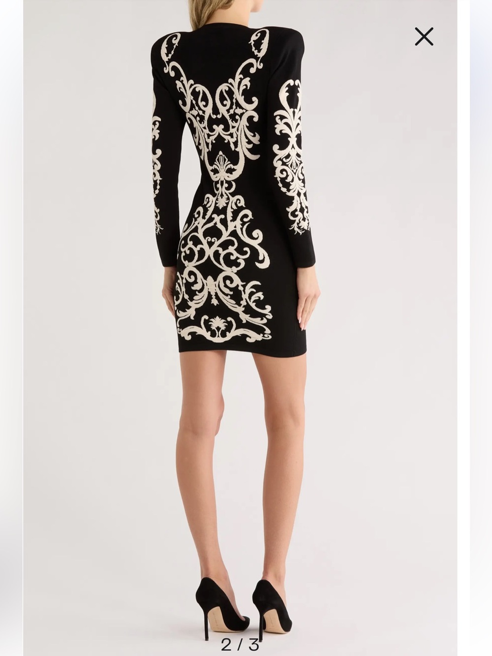 L'AGENCE Black Dress with Cream Baroque Motif, size M - Picture 2 of 11